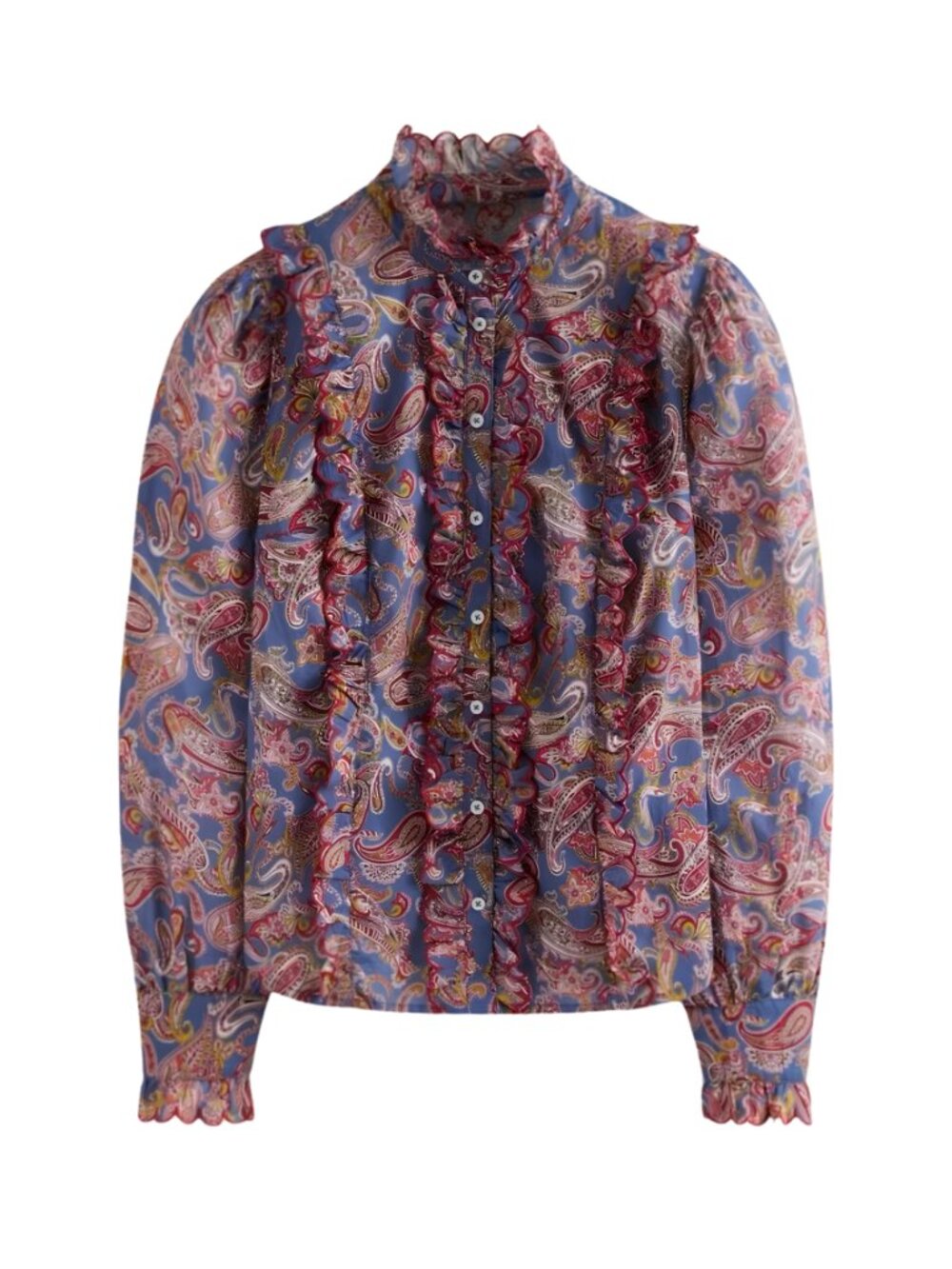 Boden Ruffle Scallop Detail Button Front Blouse Opulent Paisley X Large